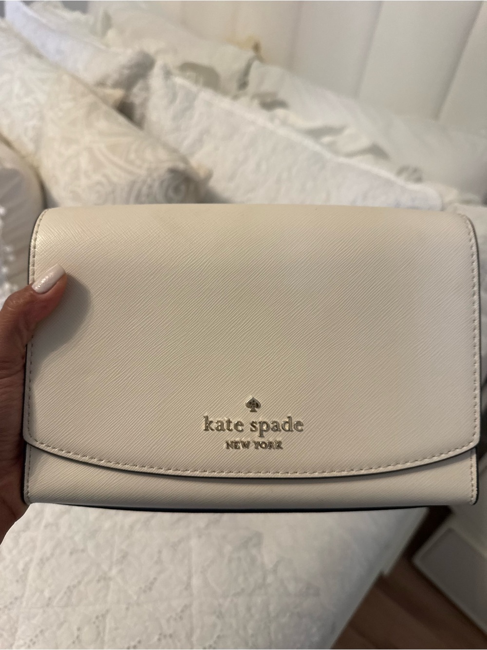 kate spade Cream Leather Crossbody with Gold Logo